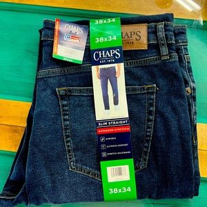 Chaps slim, straight freedom stretch men’s jeans 38X 34. Brand new with tags.